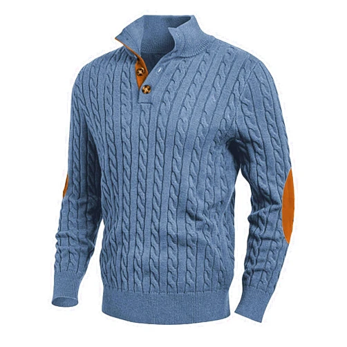 JMIERR Men's Cable Knit Pullover Sweater Casual Long Sleeve Stand Collar Button Knitted Sweaters
