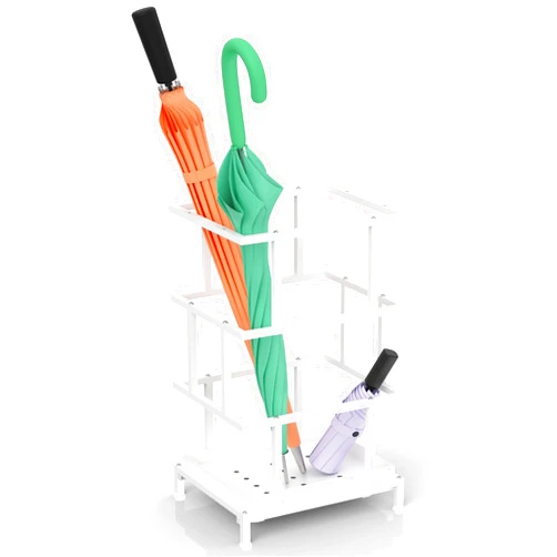 Alyoen Umbrella Holder for Entryway, Metal Umbrella Stand with Water Tray and Cane Holder, Adjustable Feet, 10.4 x 8.4 x 18.7 in, Suitable for Home, Office, and Shopping Mall (White)
