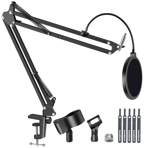 InnoGear Mic Stand for Blue Snowball and Blue Snowball iCE Boom Arm Stand with Pop Filter Microphone Holders for HyperX QuadCast SoloCast Fifine Shure SM7B and Other Mic, Max Load 1.8 KG, Large