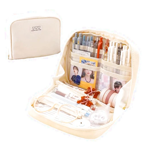 AuraGlor Big Capacity Pencil Case 8 Compartments Large Pencil Pouch Pen Bag Pencil Box Holder Organizer Simple Storage Aesthetic Stationery Cosmetic for Adults Men Women Office Essentials (White)