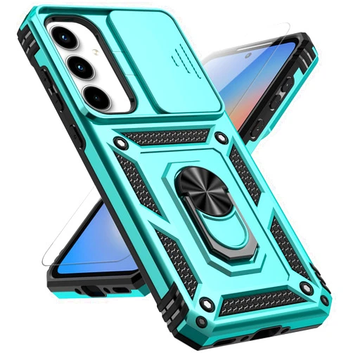PUSHIMEI for Samsung Galaxy A35 5G Case with Slide Camera Cover HD Screen Protector [Military Grade 16ft. Drop Tested] Magnetic Ring Holder Kickstand Protective Phone Case for Galaxy A35 5G 2024, Mint