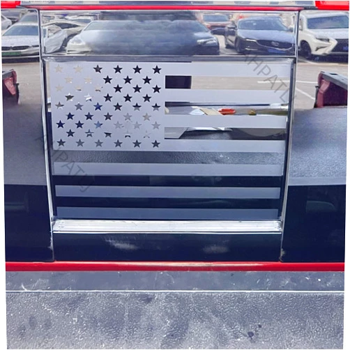 AHPATLJ Rear Middle Window American Flag Decal for 2019-2023 Chevy Silverado GMC Sierra Chevrolet Colorado Black USA Flag Vinyl Stickers Fits Back Centre Sliding Window Glass(Matte Black)