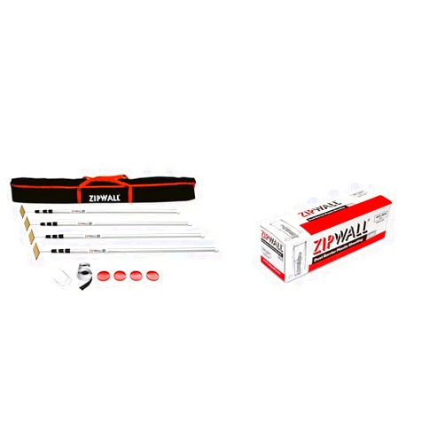 ZIPWALL SLP4 12 Foot Spring Loaded Dust Barrier Poles (4 Pack) and ZipWall PY50 Dust Barrier Plastic Sheeting, White 10ft x 50ft, 3 mil