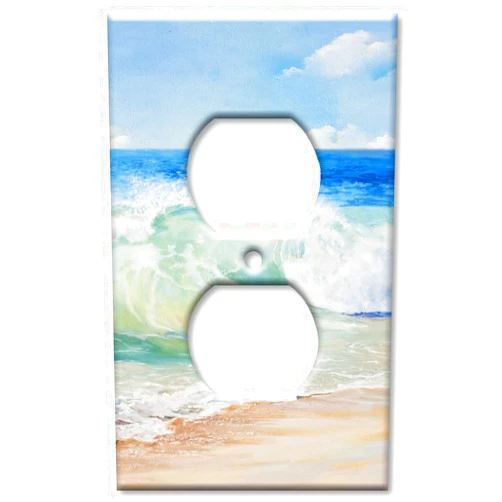 Art Plates - Electrical Duplex Outlet Decorative Metal Wall Plate - 1 Gang Outlet Cover - Beach Painting (Made in USA)