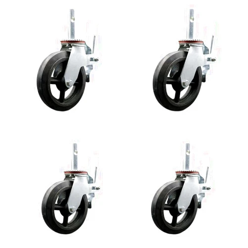 Service Caster Bil-Jax 0026-762 Scaffold Swivel Caster Replacement Set of 4 – 8 Inch Black Rubber on Cast Iron Wheels - 600 lbs. Capacity Per Caster - Service Caster Brand