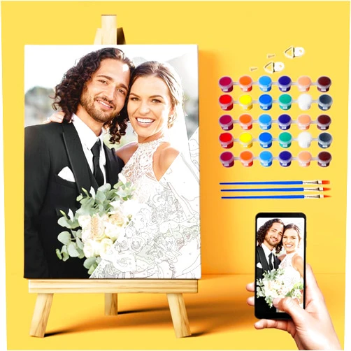 Mougins Custom Paint by Number, Personalized Paint by Numbers for Adults Beginner, DIY Canvas Oil Painting Make Your Photo, Color Paint by Number Set Ideal Gift Choice for Family, Friends, Pets Home Decor