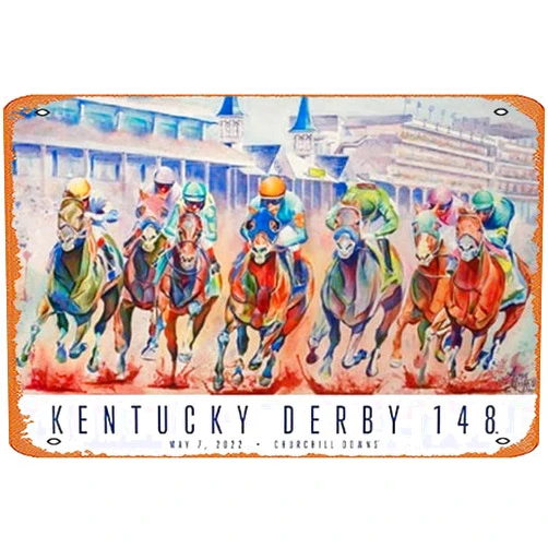 Muecddoa Official Poster of the 148th Kentucky Derby (2022) Horse Racing Poster Vintage Metal Signs,Funny Poster Sign Wall Art Decor Plaque for Musical Man Cave Farmhouse Bar Pub Club Cafe Bathroom Movie Poster Tin Sign 8x12 inch