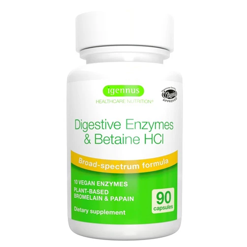 Igennus Healthcare Nutrition Advanced Digestive Enzymes & Betaine HCl, with Protease, Broad Spectrum, Lipase & Lactase, Plant-Based Vegan Papain & Bromelain, Clean Label, 90 Capsules, by Igennus