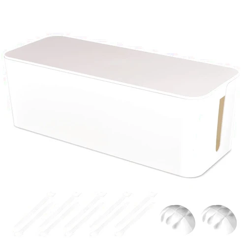 Chouky Cable Management Box, Large Cord Organizer Box to Hide Power Strip & Under Desk,TV Computer Wires Cable Organizer Hider Box with Cable Clips&Reusable Cable Ties for Home/Office(White)