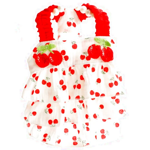 AZA Dog Princess Dresses for Small Dogs Clothes Cherry Costume Pet Suspenders Girl Cat Cute Lace Coat Floral Outfits Summer Costumes (XL,Cherry)