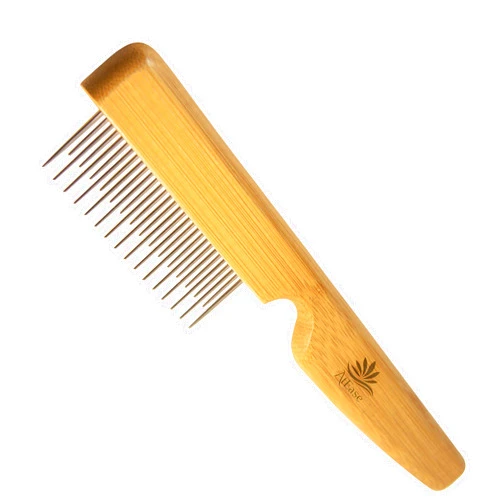 AtEase Accents Detangling Pet Comb for Matted Hair and Detangler, with Long & Short Stainless Steel Teeth for Dog and Cat- Natural Easy Grooming Tool