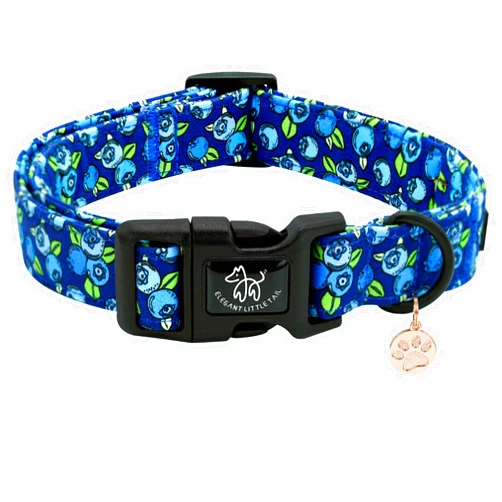 Elegant little tail Dog Collar-Cute Pet Dog Collar Blueberry Print Cotton Soft Boy Puppy Adjustable Pet Collars for Small Medium Large Dogs, Medium
