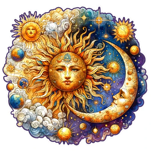 WHJSG Wooden Puzzles for Adults, Sun and Moon Wood Puzzles 200 Pieces, Irregular Animal Shaped Unique Wooden Jigsaw Puzzles, Creative Ghristmas Gift for Teenagers and Adults
