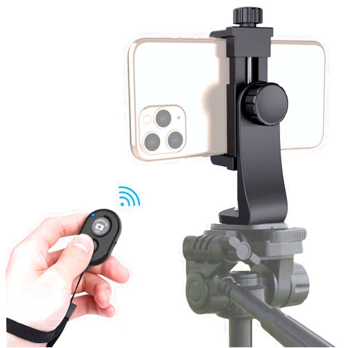 Zttopo Universal Phone Tripod Mount Adapter with Ｗireless Camera Remote , Cell Phone Holder with Adjustable Clamp for Selfie Stick Monopod Compatible with iPhone, Samsung and so on , Wrist Strap Included