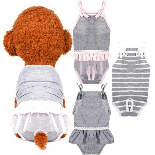 Frienda 3 Pieces Reusable Dog Diapers Female Dog Period Diapers Washable Puppy Sanitary Panties with Adjustable Suspender Pet Underwear Diaper Jumpsuits(L)