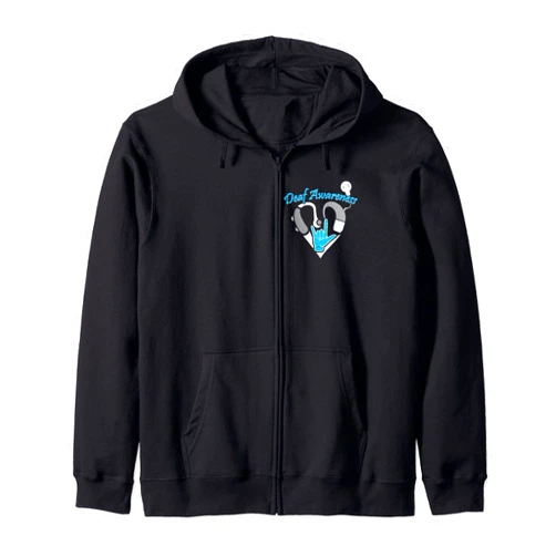 X10 Deaf Awareness Designs Deaf Awareness Hearing Aid ASL Cochlear Implant Zip Hoodie