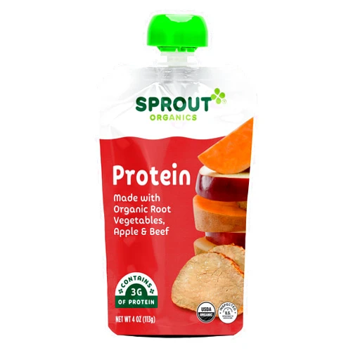 Sprout Organic Baby Food Pouches Stage 3, Root Vegetables Apple w/ Beef, 4 Pouches (Pack of 6)