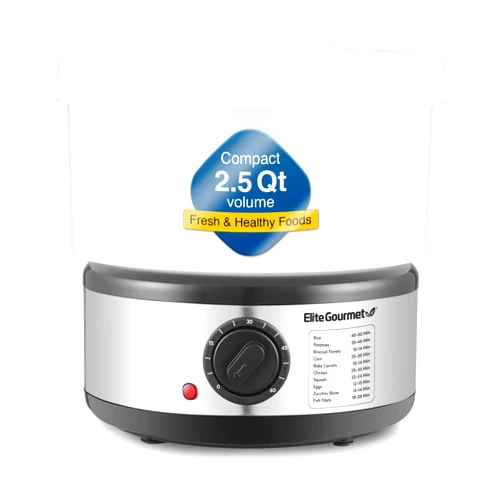 Elite Gourmet EST250 2.5 Quart Electric Compact Mini Food Vegetable Steamer, 400W with BPA-Free Tray, Auto Shut-off 60-min Timer, Veggies, Seafood, Chicken, Egg Cooker and more
