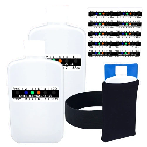 KEVTVEK 14 Pcs Urine Test Complete Kit Includes 2 White Portable Empty Bottles, Thermal Preservation Gel Bag, 10 Adhesive Temperature Test Strips, Neoprene Bag and Hi-Stretch Hidden Leg Straps, Urine Bottle