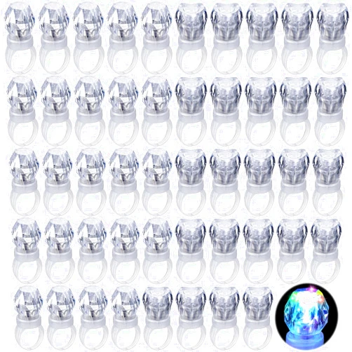Retisee 100 Pcs LED Light up Rings Party Favors Plastic Diamond Rings Bulk Heart Shaped Flashing Glow in The Dark for Birthday Weddings Bachelor Party