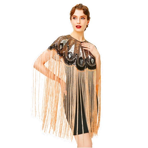 BABEYOND 1920s Shawl Wraps Long Fringed Evening Cape Sequin Beaded Party Shawl