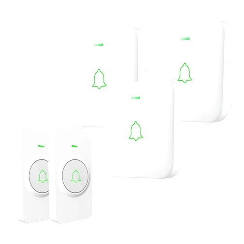 AVANTEK Mini Waterproof Doorbell Chime, 2 Transmitters + 3 Plug-in Receivers Included, Operating at 1000 Feet with 52 Melodies, 5 Volume Levels & LED Flash