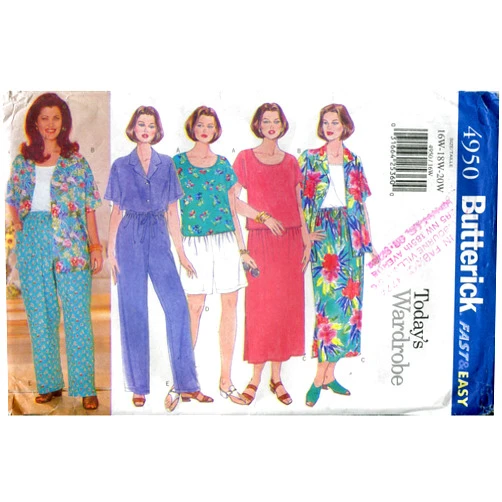 Butterick Pattern 4950 Today's Wardrobe Women's/Women's Petite Shirt, Top, Skirt, Short & Pants, 16W-18W-20W