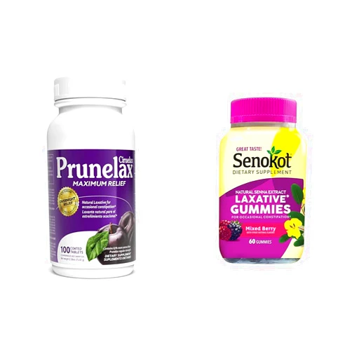 Prunelax Ciruelax Maximum Relief Tablets with Natural Senna for Occasional Constipation, 100ct & Senokot Dietary Supplement Laxative Gummies, Mixed Berry Flavor, 60 Count