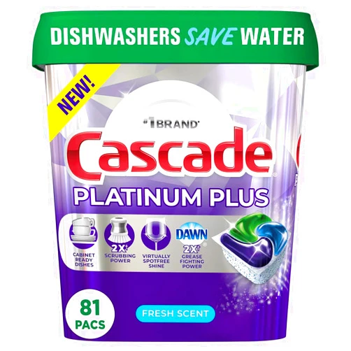Cascade Platinum Plus ActionPacs Dishwasher Detergent Pods, Fresh Scent (81 Ct)