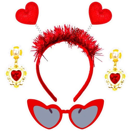 Seiddons Valentine's Day Heart Head Boppers Headbands and Heart Shape Sunglasses Red Glasses Glitter Sequin Headband Holiday Cupid Costume Accessory