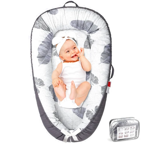 BUTOA Baby Lounger - Baby Lounger for Newborn 0-24 Months, Co Sleeping Breathable & Soft Baby Nest, Portable and Lightweight Infant Lounger Newborn Babies Essentials Gifts, Grey Leaves