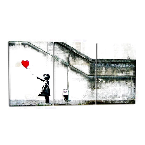 Wieco Art Banksy Grafitti Girl with Red Balloon Modern 3 Piece Famous Canvas Paintings Wall Art Inspirational Grey Love Pictures Print Artwork for Dining Room Kitchen Home Office Decor