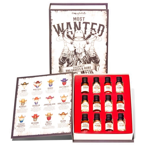 Thoughtfully Gourmet, Wild Western-Themed BBQ Sauce and Rubs Book Gift Set, Includes Honey BBQ, Montreal BBQ Rub & More, Great Gift for Men, Set of 12