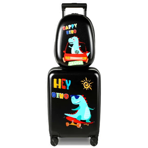 Weewooday Kids Luggage and Backpack 18 Suitcase with Spinner Wheel Hard Case Travel Suitcase 13 Backpack Girl Suitcase Set for Kids Travel Suitcase Supplies (Black, Dinosaur Style)