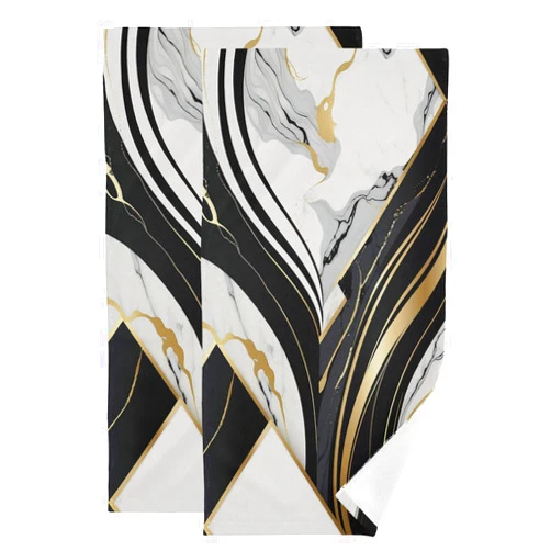 KENADVI Black and White Hand Towels for Bathroom Set of 2 Soft Absorbent Marble Gold Texture Stone Abstract Modern Kitchen Towels,Decorative Bathroom Towels for Bath Guest Spa Face Hair Gym 14