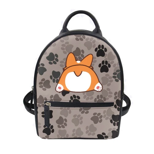 Showudesigns Corgi Backpack Purse Small Schoolbag for Teen Girls Casual Rucksack with Zipper Travel Daypacks Mini Shoulder Bag Cute Dog Paw Print Gifts