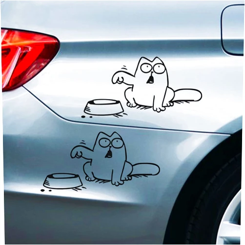 YoRise 2PCS Simon Cat Car Fuel Cap Sticker Decal, Vinyl Bumper Stickers, Funny Hungry Cat with Empty Bowl Decals for Vehicles, Cute Car Decoration Accessories for Cars, Windows, Laptops (Left)