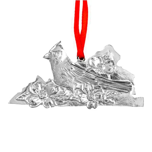 House of Morgan PEWTER Handmade Virginia Gifts - Northern Cardinal Bird and American Dogwood Flower - VA State Outline Christmas Ornament (Virginia)