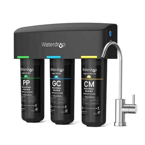 Waterdrop TSB-CM Under Sink Water Filter System Reduce Chloramine for CA, FL and Washington, D.C., NSF/ANSI 42 Certified Element, Reduces Chloramine, Chlorine, with Brushed Nickel Faucet