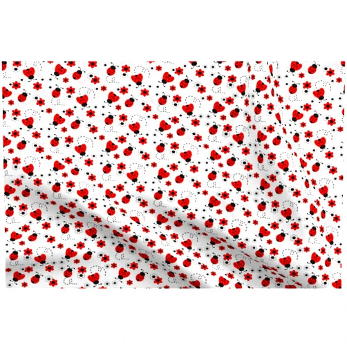 Spoonflower Fabric - Red Floral White Flowers Ladybug Girl Printed on Cotton Poplin Fabric Fat Quarter - Sewing Shirting Quilting Dresses Apparel Crafts