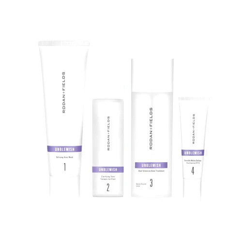 Rodan + Fields UNBLEMISH Skin Care Regimen | Skincare Set For Adult Acne | Cleanser Face Wash, Toner, Dual Acne Treatment & SPF 30 Sunscreen