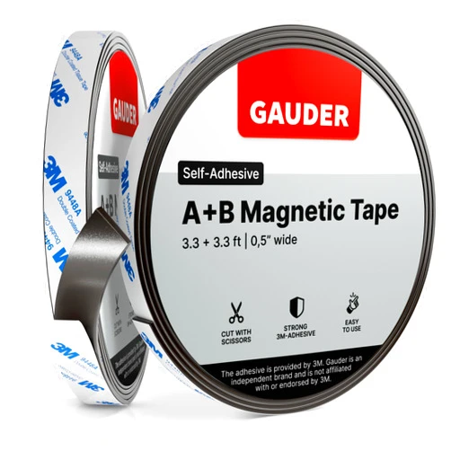 GAUDER A+B Magnetic Tape I Magnetic Strips with Adhesive Backing for Fly Screen & more | Magnetic Tape Roll (3.3 ft + 3.3 ft)