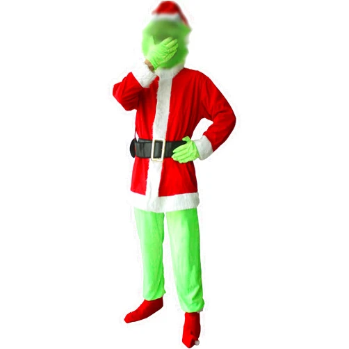 AYJK7 Green Monster Costume Pants for Adult Christmas Santa Costumes Furry Men Suit Halloween Outfit