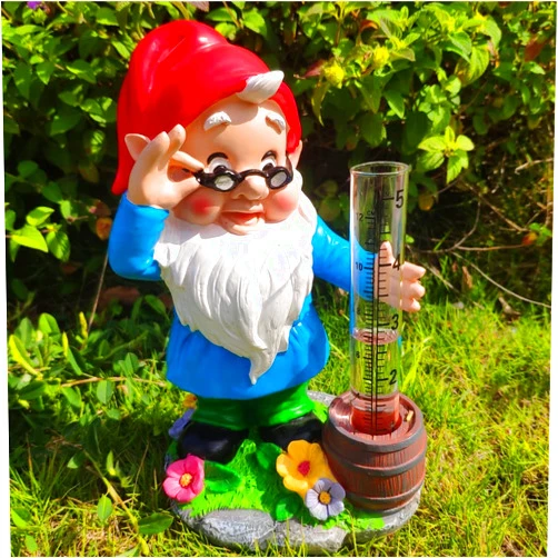 Carchistan Garden Gnome Statues Rain Gauge Outdoor Decors, Decorative Gnome Water Gauge for Rain with Glass Rin Gauge, Resin Gnome Sculptures Hand Painted Gnome Gifts for Women Housewarming Planters, 8.8