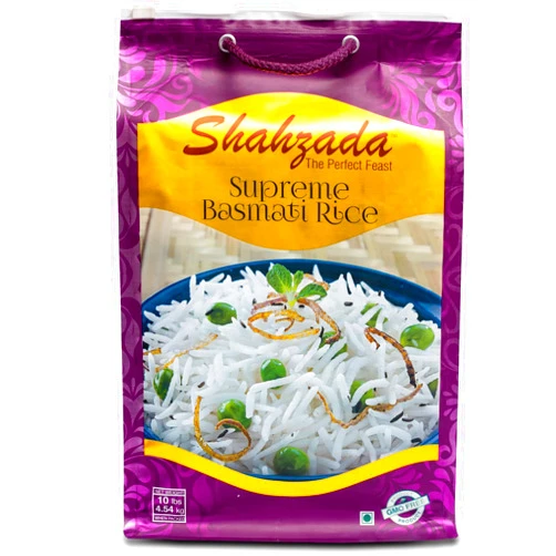 Shahzada Supreme Basmati Rice 10 Lbs – Extra Long Grain, Non-Sticky, Non GMO, Vegan, Gluten Free, No Cholesterol, Low Sodium, Zip-Lock Bag, Parboiled