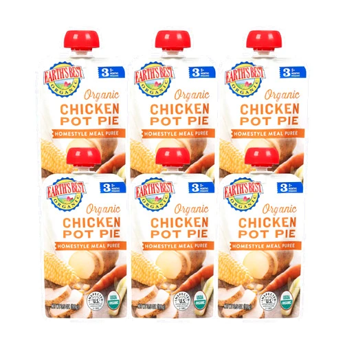 Earth's Best Organic Baby Food Pouches, Stage 3 Homestyle Meal Puree for Babies 9 Months and Older, Organic Chicken Pot Pie Puree, 3.5 oz Resealable Pouch (Pack of 6)