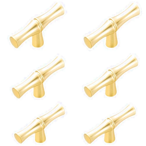 Caylingdee Bamboo Shape Cabinet Knobs T Shape Kitchen Knobs Zinc Alloy Drawer Pulls Single Hole Handles for Furniture Cupboard Hardware Dresser Knobs, Pack of 6