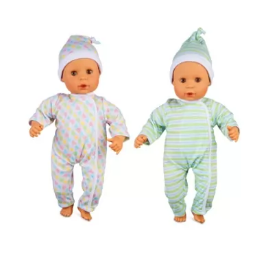 Melissa & Doug Mine to Love Twins Sebastian & Sofia 15” Medium Skin-Tone Boy and Girl Baby Dolls with Rompers, Caps, Pacifiers