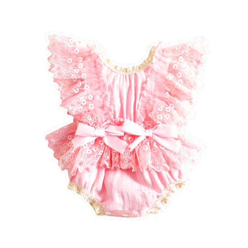 MA&BABY Infant Girls Crochet Bodysuits Baby Girl Cotton Linen Romper Lace Ruffle Summer Clothes Flutter Sleeves Jumpsuits