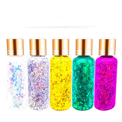 SUPGIFT Body Face Glitter Gel SUPGIFT 5 Colors 7.8oz Holographic Chunky Laser Mermaid Liquid Glitter Sequins Glue for Makeup Eyeshadow Hair Nail Slime Craft Resin with Spoon